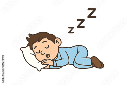 Young person sleeping soundly on a pillow in pajamas with Zzz symbols floating above
