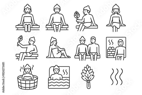 People relaxing in sauna and steam bath enjoying heat and spa treatments for health and wellness