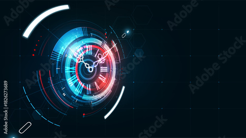 Abstract Futuristic Technology Background with Clock concept and Time Machine, 3d perspective view, Can rotate clock hands, vector illustration	