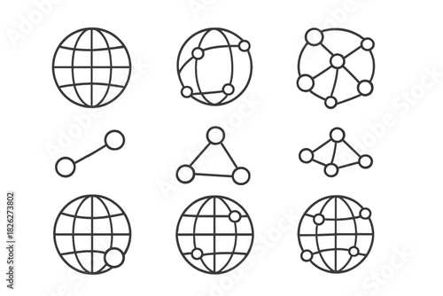 Line symbols representing global communication internet connectivity and data sharing concepts