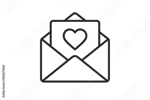 Open mail envelope with heart symbol on letter representing love and romance