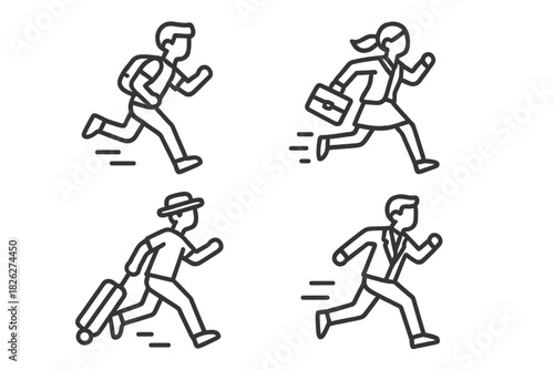 Diverse people running and rushing, representing urgency in business, education, and travel life