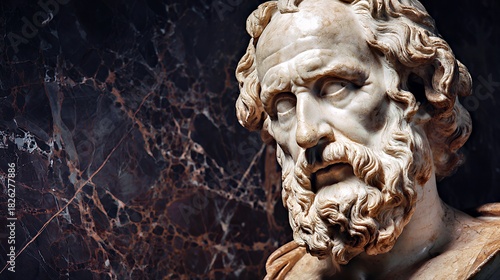 Marble Philosopher Bust: Ancient Greek Sculpture with Intricate Detail