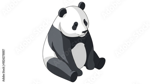 A cartoon panda bear sits upright, displaying its black and white fur.