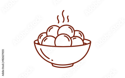 Vector art showcasing a cute doodle of tang yuan, an Asian food, suitable for printing, design, greeting cards, stickers, and icons.
