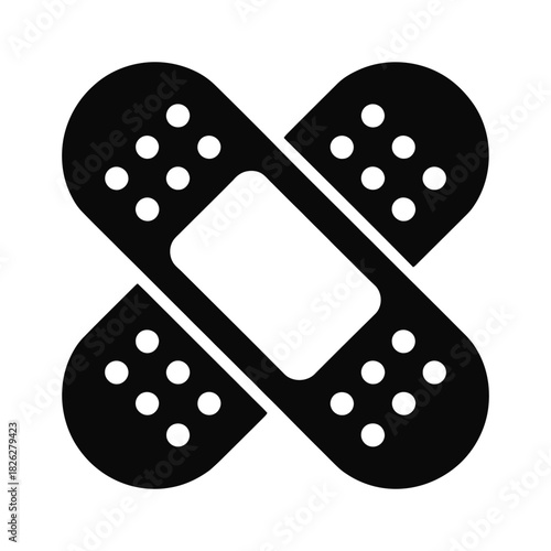 Black and white bandage icon crossed medical plaster vector illustration for healthcare and first aid design Isolated on transparent background, png