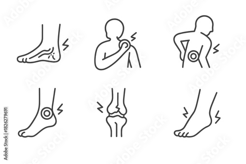 Human body common joint and muscle pain symptoms and injury locations