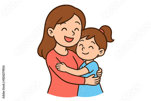 Joyful mother and young daughter embracing tightly showing strong family bond and affection