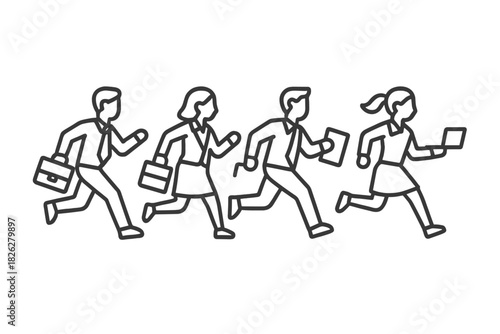 Group of business professionals running forward together symbolizing competition and career race