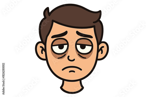 Exhausted man's face with dark circles under his eyes showing fatigue and lack of sleep