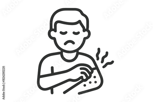 Person scratching an itchy arm suffering from a painful skin condition or allergic reaction