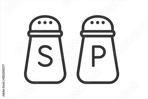 Minimalist outline drawing of salt and pepper shakers used for cooking and dining