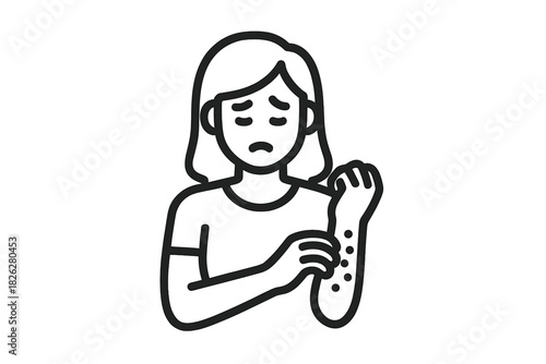 Uncomfortable person scratching irritated arm displaying symptoms of skin allergy
