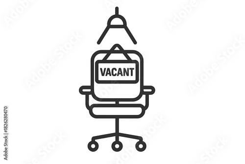 Empty chair with a vacant sign hanging on the back illuminated by a spotlight for job search