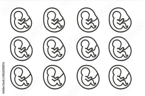 Minimalist repeating pattern of human fetus icons for pregnancy and prenatal development