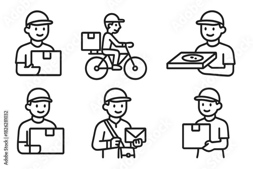 Professional couriers and delivery service workers transporting packages mail and food items