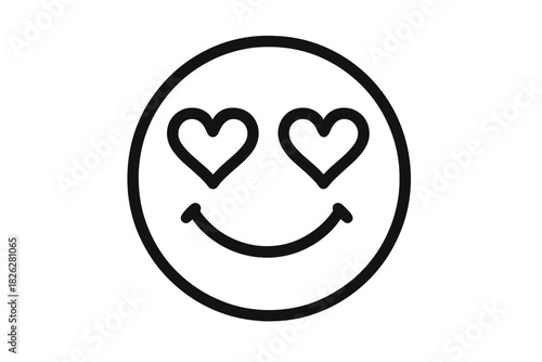 Minimalist line art smiling face emoji with hearts for eyes expressing love
