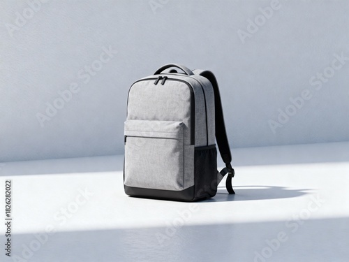Modern Minimalist Light Grey Laptop Backpack on Stylized Concrete Background