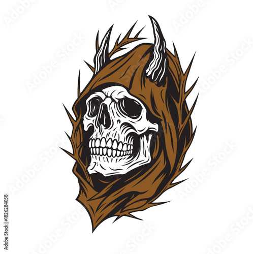 Design vector illustration of a skull image that is very scary and cool, simple and suitable for a picture on a t-shirt or a rock and roll logo