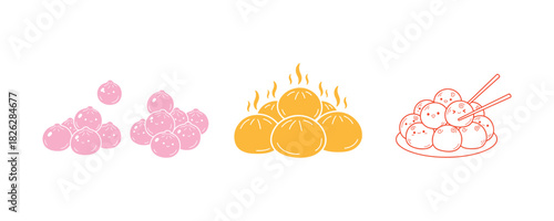 Vector illustration showcasing a lovely doodle of Asian food tang yuan for applications in print, design, greeting cards, stickers, and icons.

