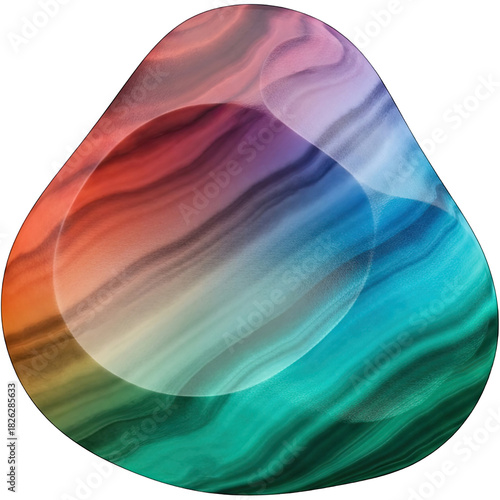 Vibrant rainbow colored guitar pick with a fluid marble texture.