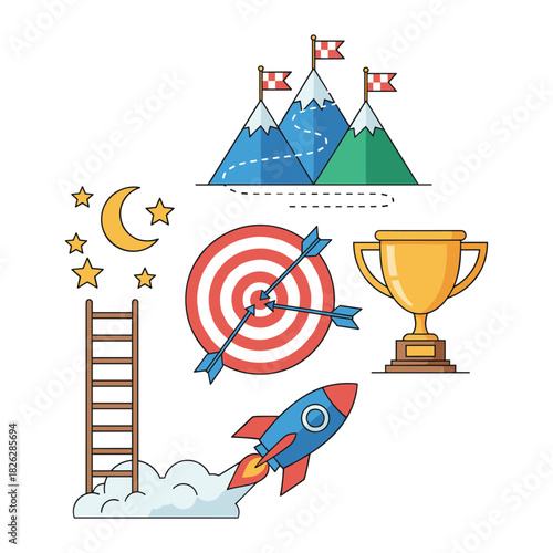 Achieving business goals and career success concept