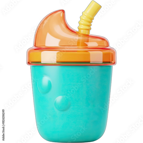 Vibrant Teal and Orange Sippy Cup with Straw for Toddlers.