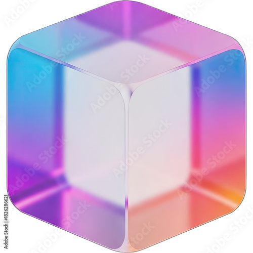Vibrant Translucent Cube with Gradient Colors and Rounded Edges.