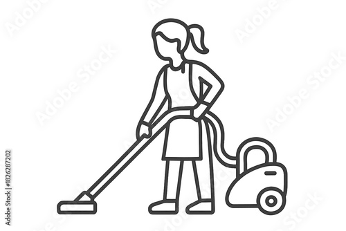 Female worker performing household chores using a vacuum cleaner appliance
