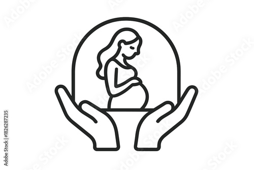 Hands supporting a pregnant woman symbolizing prenatal care, maternity protection, and health