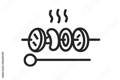 Steaming shish kebab or barbecue skewer with grilled meat and vegetables