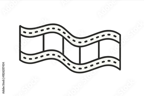 Flowing black outline film strip representing cinema and video production
