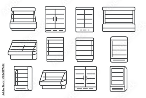 Outline symbols set for different types of window blinds and shades for home decor
