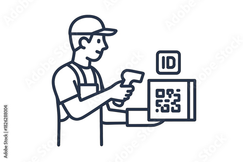 Warehouse employee scanning a QR code for package identification and inventory management