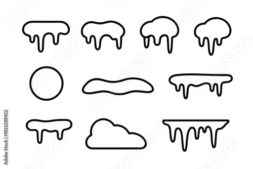 Set of dripping snow and melting ice shapes for winter design borders