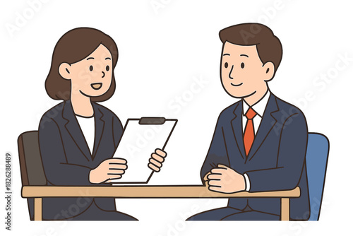 Business people sitting at a desk during an interview or consultation meeting