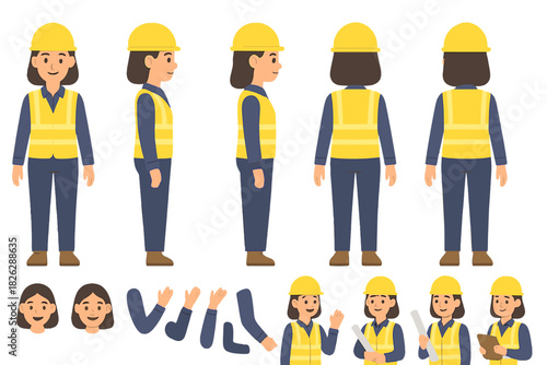 Female construction worker wearing safety gear and hardhat