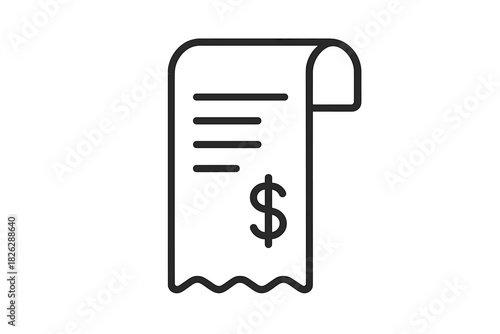 Minimalist paper receipt showing a dollar sign for financial payment and transaction records