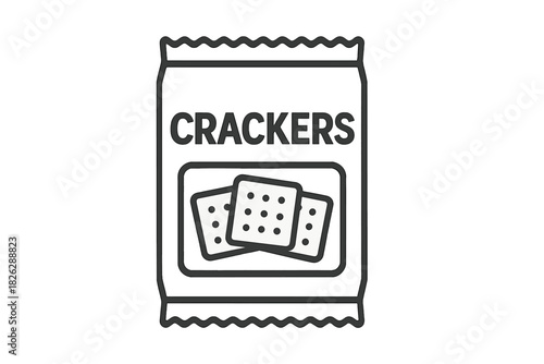 Sealed package of crispy square crackers snack in black and white style