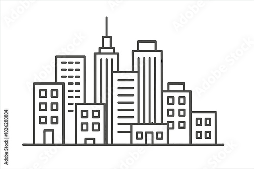 Minimalist outline of a downtown urban cityscape and architectural structures