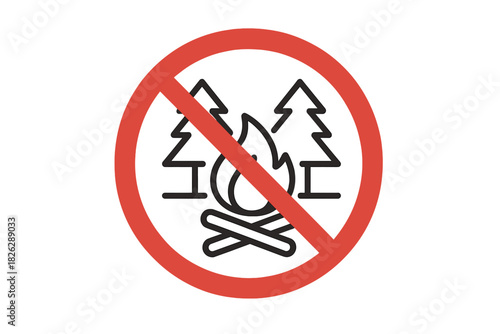 Warning sign prohibiting campfires in the forest due to fire ban or wildfire danger