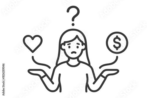 Confused person weighing passion versus profit and career versus personal life