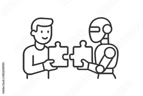 Human and robot collaboration solving a puzzle piece connection problem together