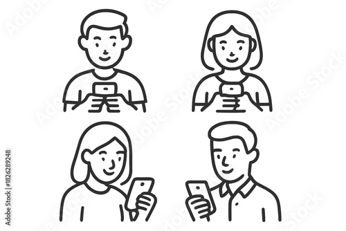 Diverse young adults using smartphones for social media and communication