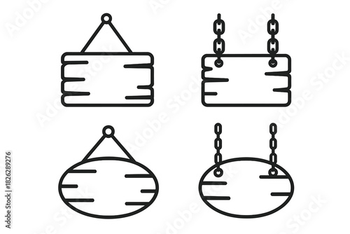 Set of blank wooden hanging signs with rope and chain attachments for message display or decoration