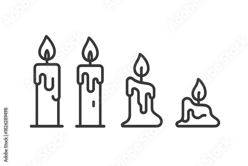 Graphic set of burning candles illustrating the melting process and dripping wax stages