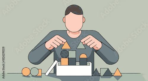 Illustration of a person engaged in creative block building activity.