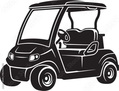 Black silhouette of a modern golf cart on a white background