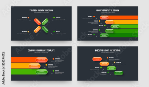 Project Briefing 4 5 3 Step Infographic Slideshow Template Set. Advertising Report Four Five Three Element Diagram Frame Design Vector Illustration Bundle.