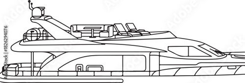 Luxury motor yacht outline drawing for leisure and travel representation